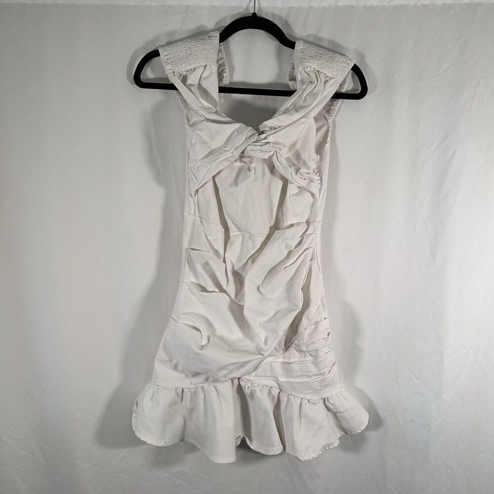 Nasty Gal Mini Dress Women's 10 White Ruffle Sleeveless Stretchy Zip Back
